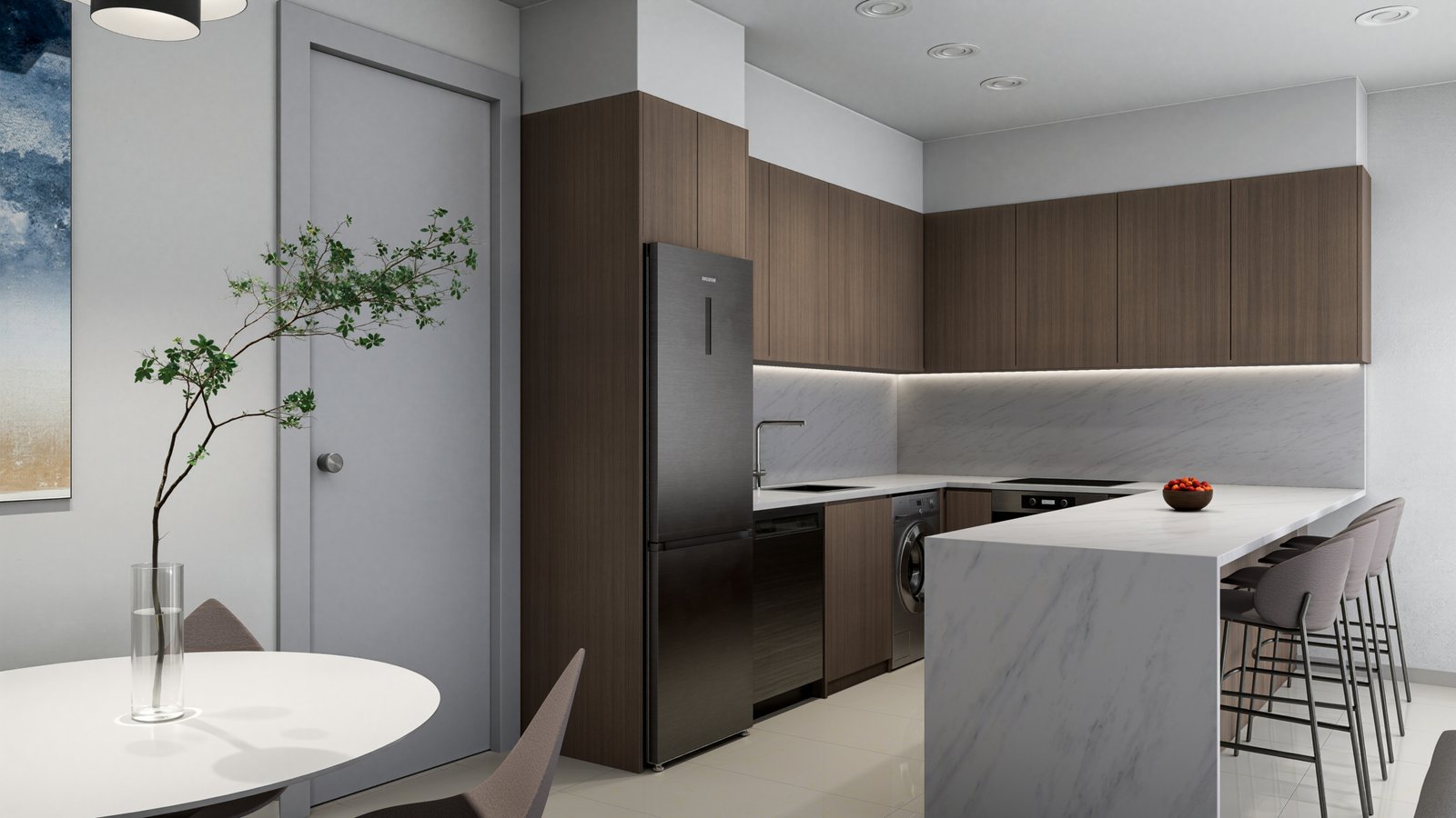 Melania Gardens D_Begonia Block 1 – Kitchen V1 Modern Three-Bedroom Apartments with Sea Views in Chloraka, Paphos