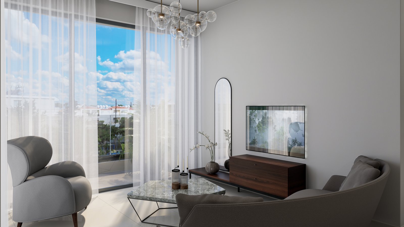 Melania Gardens D_Begonia Block 1 – Living Room Modern Three-Bedroom Apartments with Sea Views in Chloraka, Paphos